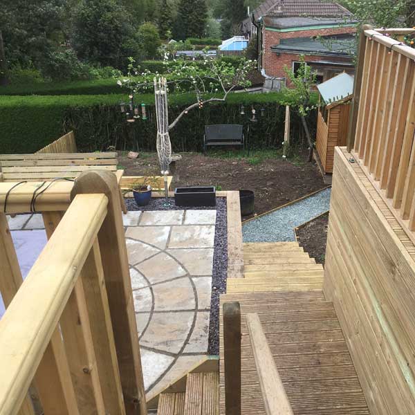 Combination  decking and stone patio